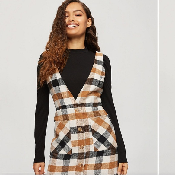 Miss Selfridge Dresses & Skirts - Miss Selfridge Camel Check Pinafore Dress Jumper Petite XS UK 8 US 4